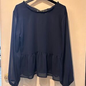 LOFT Navy Blue Ruffle Blouse